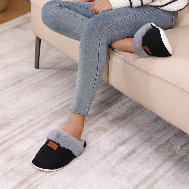 2024 Women's and Men's House Slippers Slip on Fuzzy Slippers with Faux Fur Lining Indoor Outdoor Home Shoes with Rubber Sole