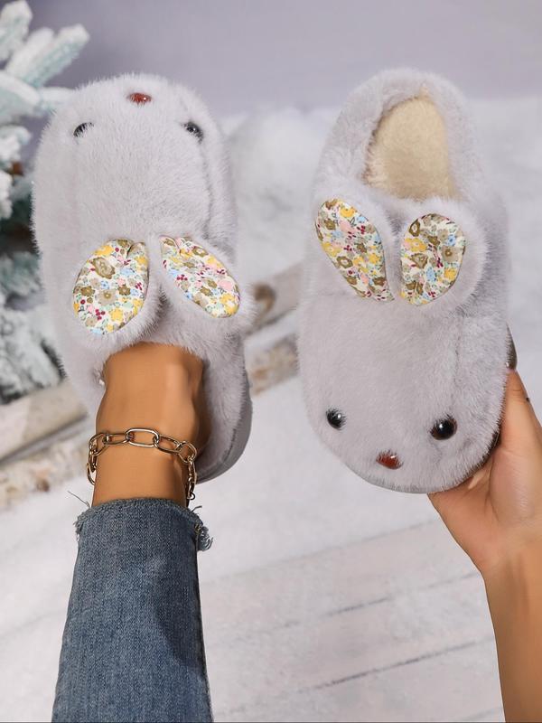 Women's Cute Rabbit Ear Design Plush Slippers, Casual Soft Comfortable Home Slippers, Warm Slippers for Indoor & Outdoor Use for Fall & Winter