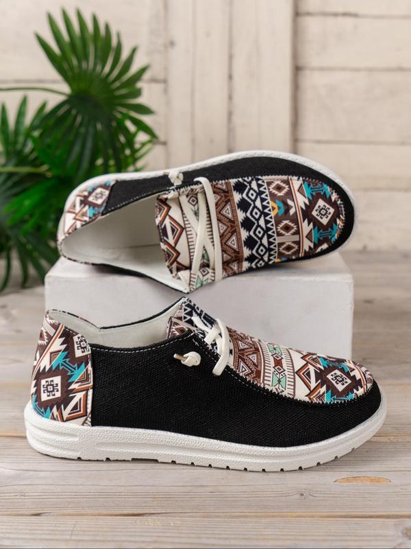 Women's Boho Style Ethnic Pattern Slip on Sneakers, Casual Comfortable Flat Shoes for Daily Wear, Female All-match Round Toe Shoes for Daily Wear