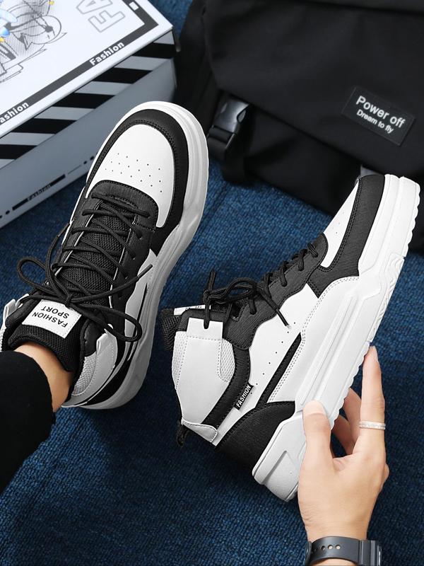 Men's Colorblock Letter Patch Decor High Top Sneakers, Casual Comfortable Lace up Platform Shoes for Outdoor, Trendy All-match Skate Shoes for Daily Life