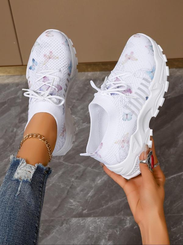 Women's Butterfly Print Lace Up Low Top Sneakers, Casual Breathable Comfortable Sports Running Shoes, All-match Basic Shoes for Daily Wear