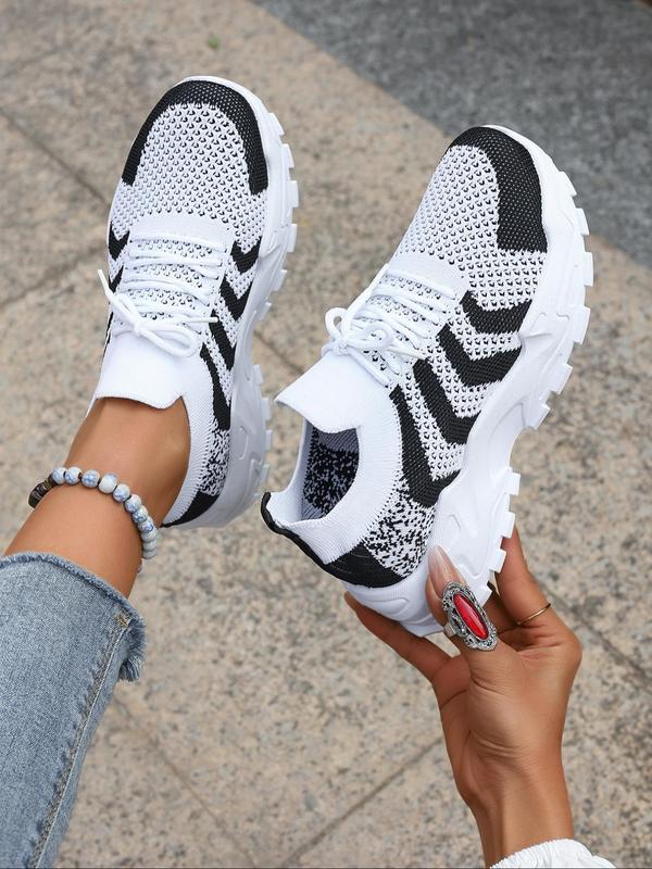 Women's Fashionable Colorblock Striped Pattern Lace Up Low Top Sneakers, Casual Sports Running Shoes, All-match Basic Shoes for Daily Wear