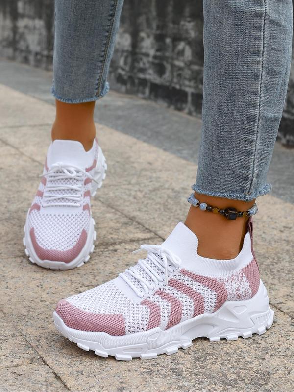 Women's Fashionable Colorblock Striped Pattern Lace Up Low Top Sneakers, Casual Sports Running Shoes, All-match Basic Shoes for Daily Wear