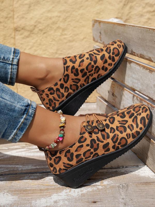 Women's Fashion Leopard Print Wedges Shoes, Casual Comfortable Soft Sole Non-slip Wedges Pump for Daily Wear, All-match Commuter Shoes for Work & Daily Wear