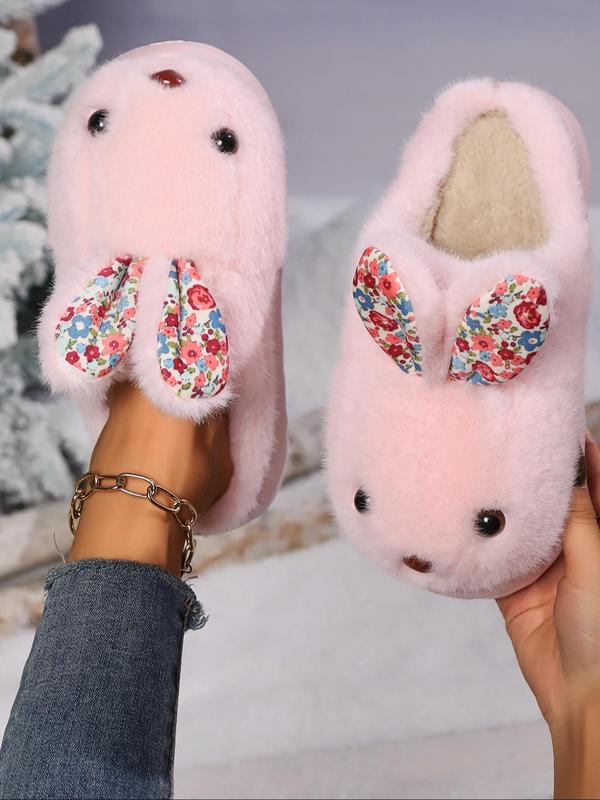 Women's Cute Rabbit Ear Design Plush Slippers, Casual Soft Comfortable Home Slippers, Warm Slippers for Indoor & Outdoor Use for Fall & Winter