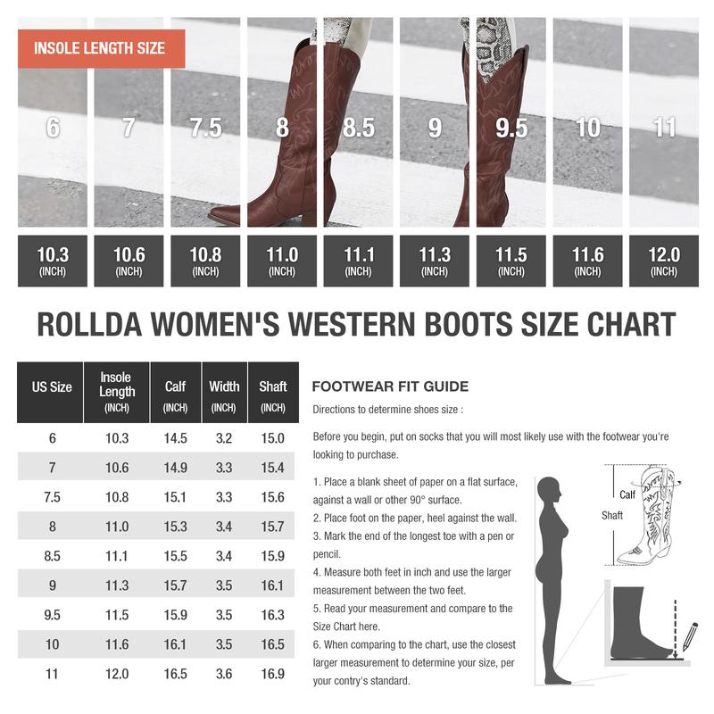 Cowboy Boots for Women Cowgirl Boots Embroidered Knee-High Western Boots Pointy Toe with Chunky Heel Shoe Footwear Classic Comfort Stylish Boots