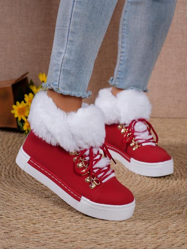 Women's Solid Color Lace Up High Top Platform Sneakers, Casual Comfortable Warm High Top Sneakers for Fall & Winter, Female All-match Round Toe Shoes for Daily Wear