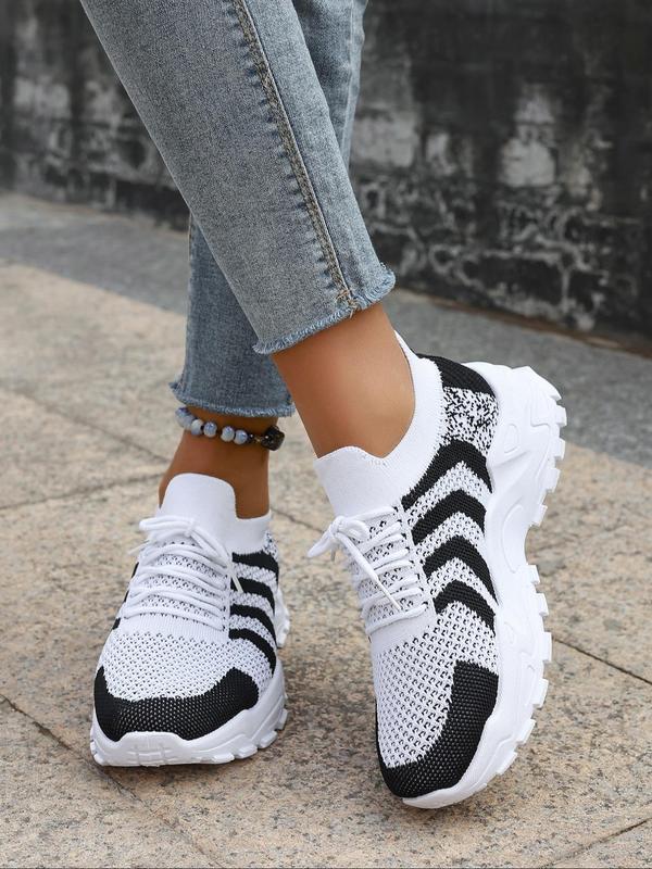 Women's Fashionable Colorblock Striped Pattern Lace Up Low Top Sneakers, Casual Sports Running Shoes, All-match Basic Shoes for Daily Wear