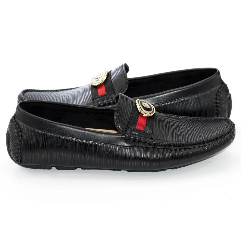 Black Textured Designer Medallion Driver Loafer