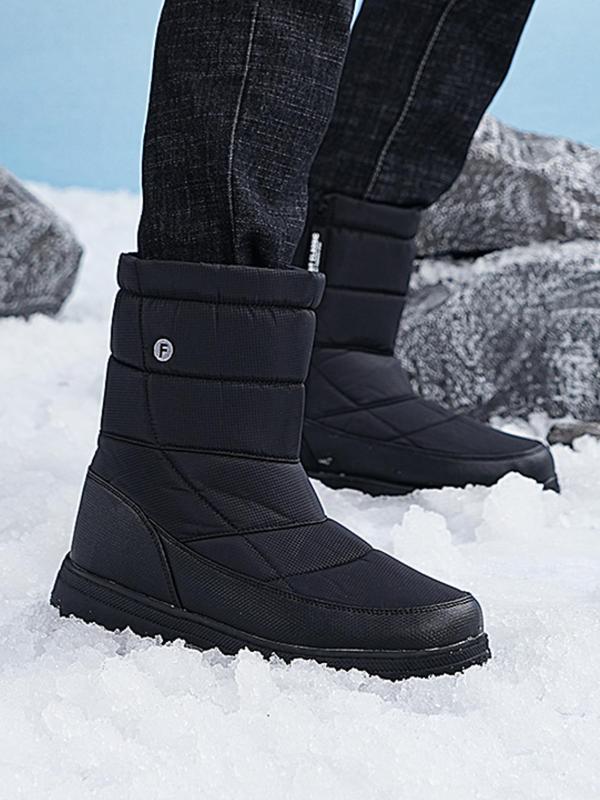 Men's Zipper Design Quilted Snow Boots, Casual Lightweight Comfortable Waterproof Non-slip Ankle Boots for Outdoor Hiking, Male All-match Trendy Shoes for Fall & Winter