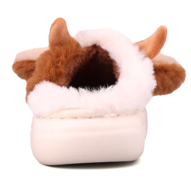 Christmas Cartoon Cow Cotton Slippers,Cute Fuzzy Cow Slippers Warm Non-Slip for Women and Men Winter Indoor Outdoor Slippers