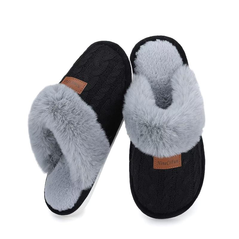 2024 Women's and Men's House Slippers Slip on Fuzzy Slippers with Faux Fur Lining Indoor Outdoor Home Shoes with Rubber Sole