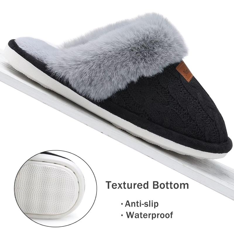 2024 Women's and Men's House Slippers Slip on Fuzzy Slippers with Faux Fur Lining Indoor Outdoor Home Shoes with Rubber Sole