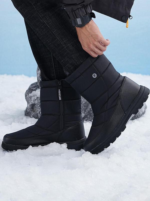 Men's Zipper Design Quilted Snow Boots, Casual Lightweight Comfortable Waterproof Non-slip Ankle Boots for Outdoor Hiking, Male All-match Trendy Shoes for Fall & Winter