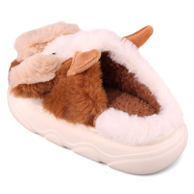 Christmas Cartoon Cow Cotton Slippers,Cute Fuzzy Cow Slippers Warm Non-Slip for Women and Men Winter Indoor Outdoor Slippers