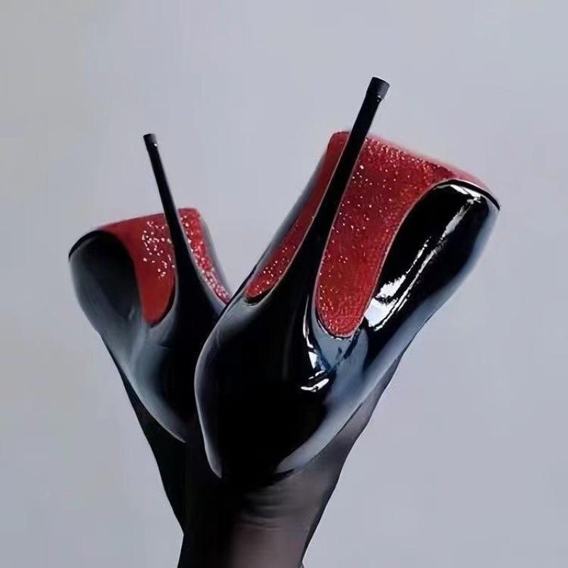 New Style Pointed High Heels Women's Stiletto Heel Red Bottom Black Work Shoes Professional Trendy All-Matching Classy Walking Shoes Stylish Heeled Stylish Heeled Fashion Footwear Elegant Girl