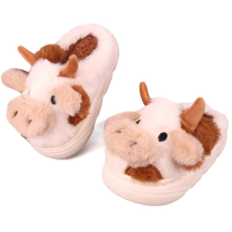 Christmas Cartoon Cow Cotton Slippers,Cute Fuzzy Cow Slippers Warm Non-Slip for Women and Men Winter Indoor Outdoor Slippers