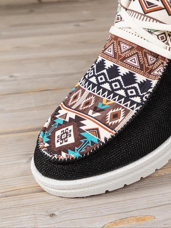 Women's Boho Style Ethnic Pattern Slip on Sneakers, Casual Comfortable Flat Shoes for Daily Wear, Female All-match Round Toe Shoes for Daily Wear