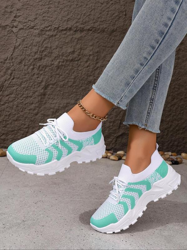 Women's Fashionable Colorblock Striped Pattern Lace Up Low Top Sneakers, Casual Sports Running Shoes, All-match Basic Shoes for Daily Wear