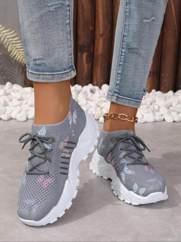 Women's Butterfly Print Lace Up Low Top Sneakers, Casual Breathable Comfortable Sports Running Shoes, All-match Basic Shoes for Daily Wear