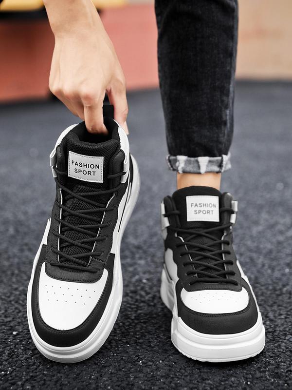 Men's Colorblock Letter Patch Decor High Top Sneakers, Casual Comfortable Lace up Platform Shoes for Outdoor, Trendy All-match Skate Shoes for Daily Life