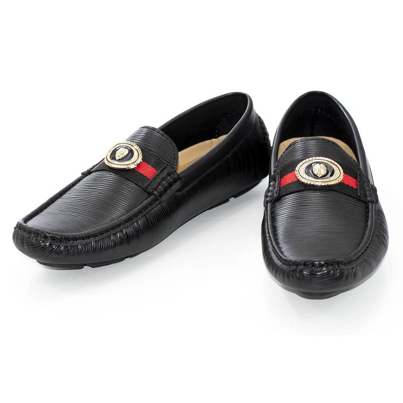 Black Textured Designer Medallion Driver Loafer