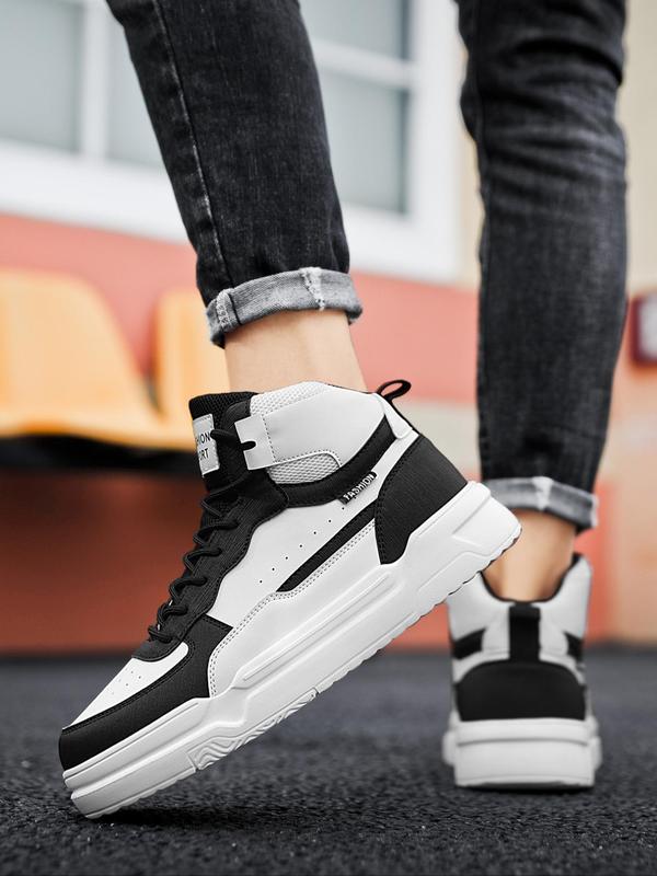 Men's Colorblock Letter Patch Decor High Top Sneakers, Casual Comfortable Lace up Platform Shoes for Outdoor, Trendy All-match Skate Shoes for Daily Life