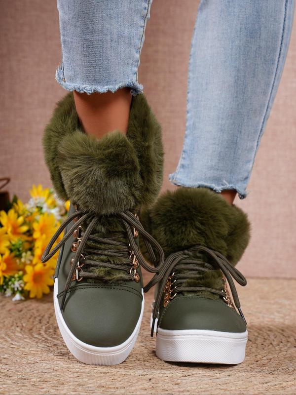 Women's Solid Color Lace Up High Top Platform Sneakers, Casual Comfortable Warm High Top Sneakers for Fall & Winter, Female All-match Round Toe Shoes for Daily Wear