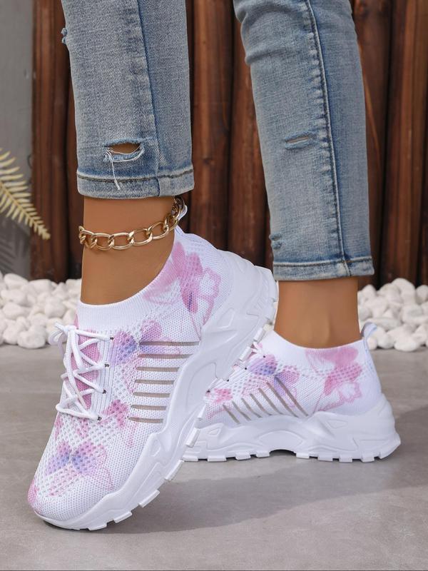 Women's Butterfly Print Lace Up Low Top Sneakers, Casual Breathable Comfortable Sports Running Shoes, All-match Basic Shoes for Daily Wear