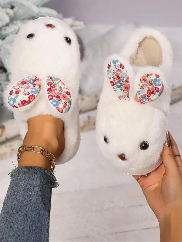 Women's Cute Rabbit Ear Design Plush Slippers, Casual Soft Comfortable Home Slippers, Warm Slippers for Indoor & Outdoor Use for Fall & Winter