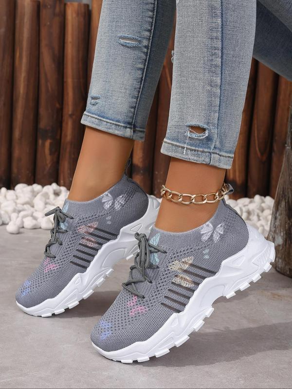 Women's Butterfly Print Lace Up Low Top Sneakers, Casual Breathable Comfortable Sports Running Shoes, All-match Basic Shoes for Daily Wear