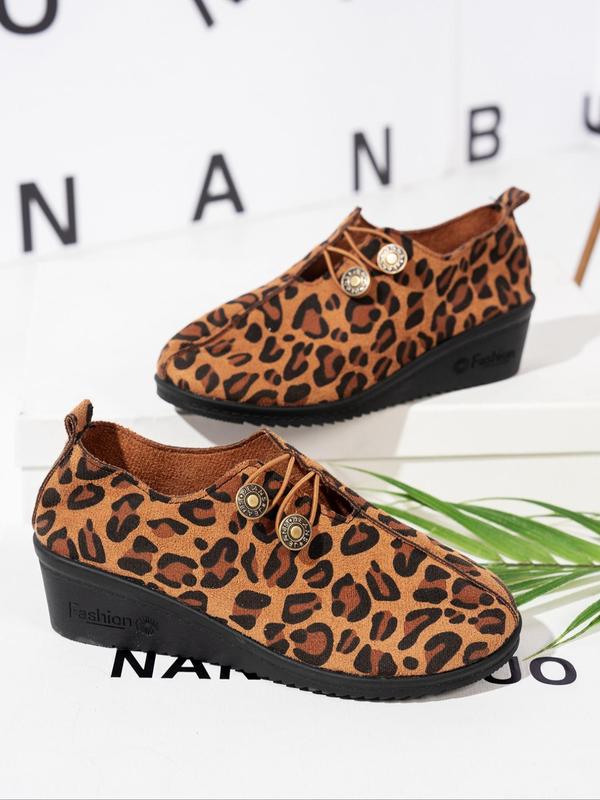 Women's Fashion Leopard Print Wedges Shoes, Casual Comfortable Soft Sole Non-slip Wedges Pump for Daily Wear, All-match Commuter Shoes for Work & Daily Wear