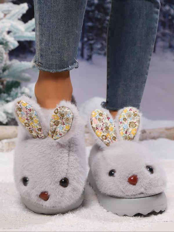 Women's Cute Rabbit Ear Design Plush Slippers, Casual Soft Comfortable Home Slippers, Warm Slippers for Indoor & Outdoor Use for Fall & Winter