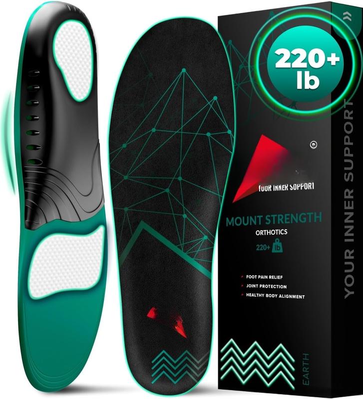 220+ lbs Plantar Fasciitis High Arch Support Insoles Men Women - Flat Feet Orthotic Inserts Standing All Day - Work Boot Shoe Insoles - Shoe Sole Flat Foot Heavy Men