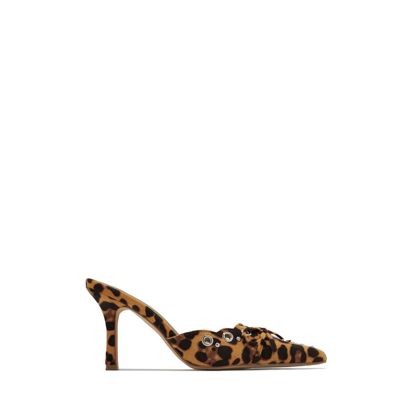 Jasmyn Mid Heel Mule Pumps - Leopard