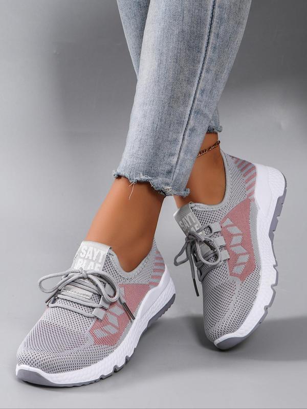 Women's Fashionable Letter Decor Patchwork Design Lace Up Low Top Sneakers, Casual Comfortable Breathable Sports Running Shoes, All-match Basic Shoes for Party