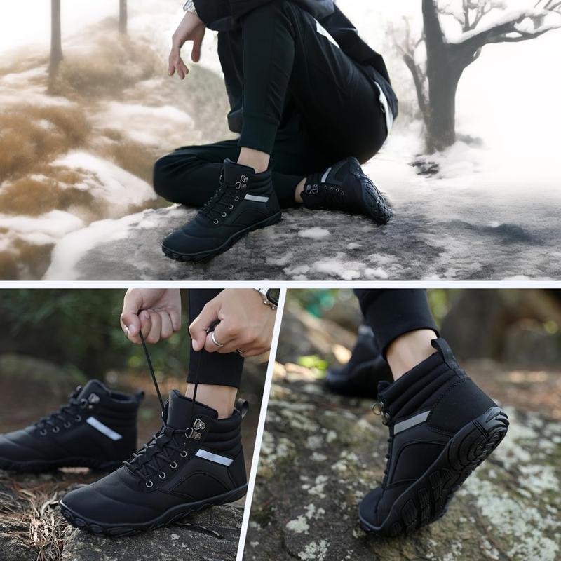 Womens Mens Winter Barefoot Boots Warm Minimalist Wide Toe Box Snow Boots Zero Drop Sole Outdoor Water Resistant Ankle Booties