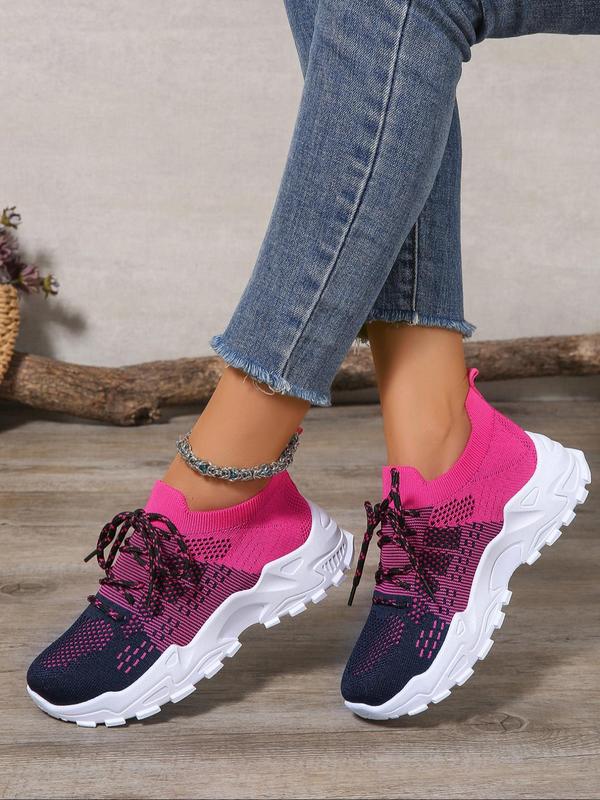 Women's Fashionable Colorblock Lace Up Low Top Sneakers, Casual Comfortable Breathable Mesh Sports Running Shoes, All-match Basic Shoes for Daily Wear