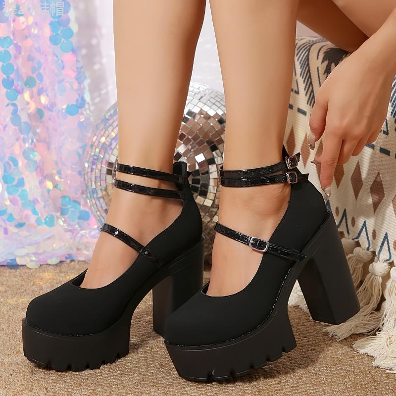 Women's Platform Super High Heels, Fashion Buckle Strap Dress Pumps, All-Match Going Out & Banquet Shoes Stylish Girl