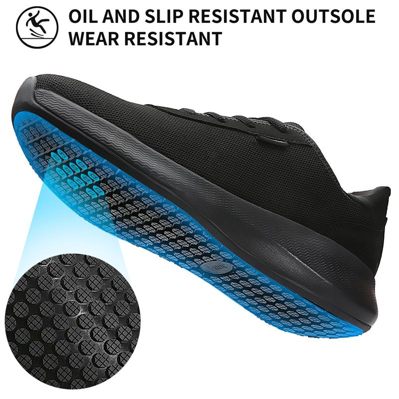 Mesh Slip On Black Non Slip Shoes for Men, Water Resistant Mens Work Shoes & Restaurant or Food Service Sneakers - Med or Wide Comfortable Slip Resistant Work Shoes Men, Safety Footwear