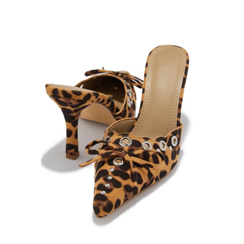 Jasmyn Mid Heel Mule Pumps - Leopard