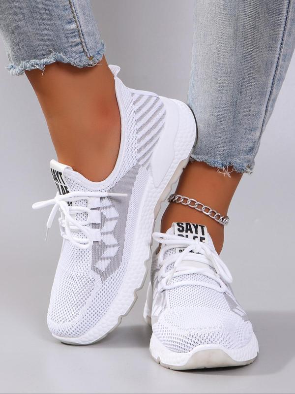 Women's Fashionable Letter Decor Patchwork Design Lace Up Low Top Sneakers, Casual Comfortable Breathable Sports Running Shoes, All-match Basic Shoes for Party