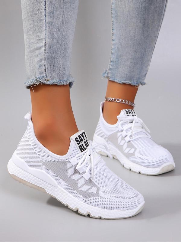 Women's Fashionable Letter Decor Patchwork Design Lace Up Low Top Sneakers, Casual Comfortable Breathable Sports Running Shoes, All-match Basic Shoes for Party