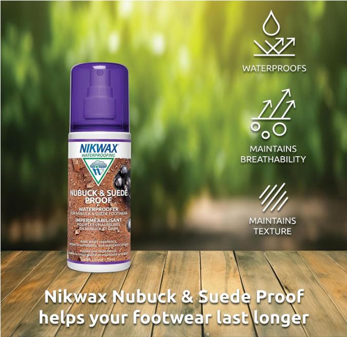 Nikwax Nubuck & Suede Proof, 125ml, Spray-On Waterproofing Restores DWR Water Repellency in Textured Leather Footwear