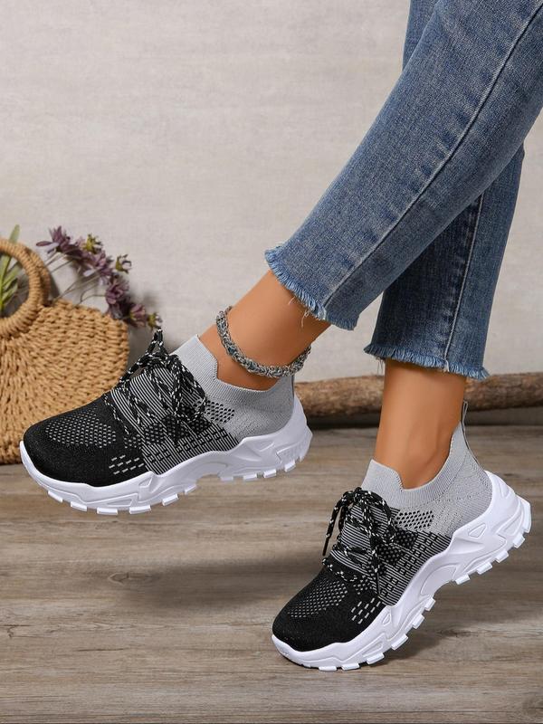 Women's Fashionable Colorblock Lace Up Low Top Sneakers, Casual Comfortable Breathable Mesh Sports Running Shoes, All-match Basic Shoes for Daily Wear