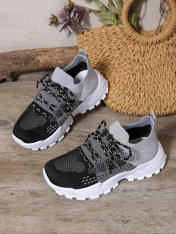 Women's Fashionable Colorblock Lace Up Low Top Sneakers, Casual Comfortable Breathable Mesh Sports Running Shoes, All-match Basic Shoes for Daily Wear