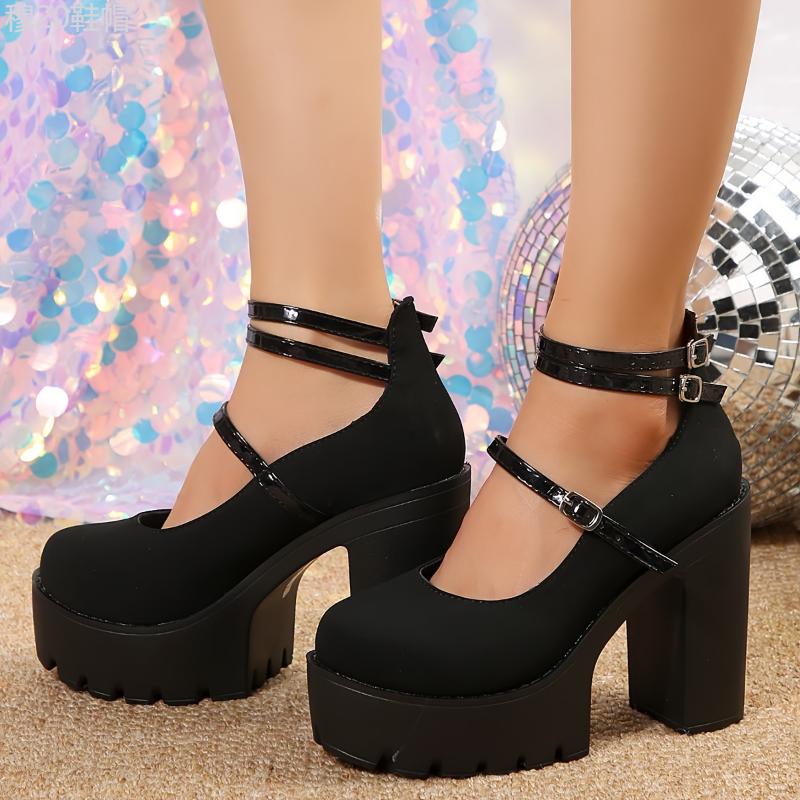 Women's Platform Super High Heels, Fashion Buckle Strap Dress Pumps, All-Match Going Out & Banquet Shoes Stylish Girl