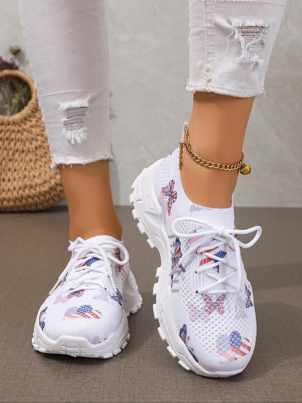 Women's Fashionable Butterfly Pattern Lace Up Low Top Sneakers, 2024 New Style Casual Comfortable Breathable Sports Running Shoes, All-match Round Toe Shoes for Daily Wear