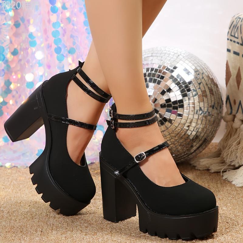 Women's Platform Super High Heels, Fashion Buckle Strap Dress Pumps, All-Match Going Out & Banquet Shoes Stylish Girl