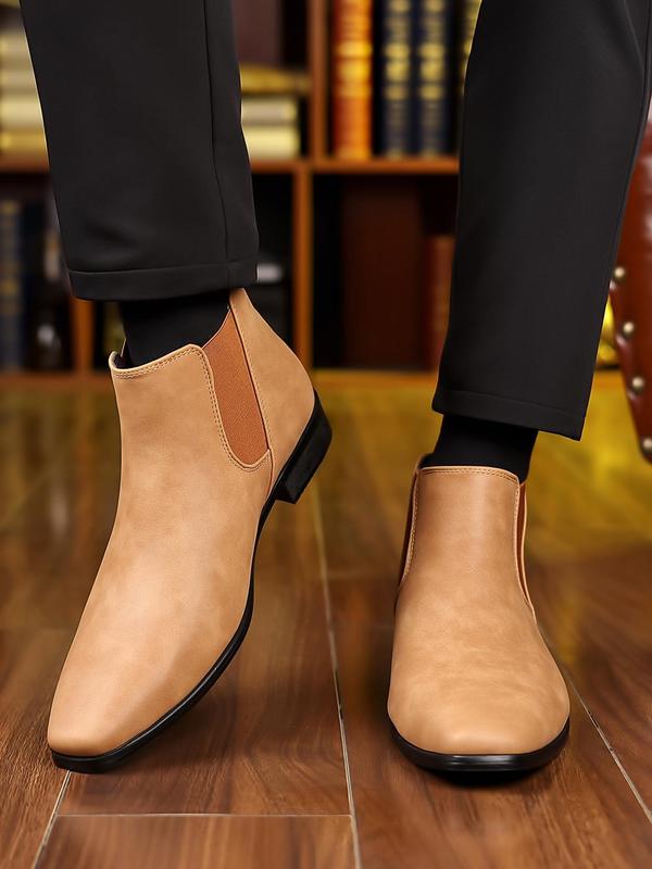 Men's Business Solid Color Slip on Chelsea Boots, Fashionable Mid-calf Pointed Toe Boots for Daily Wear, Casual Comfortable Shoes for Spring & Fall